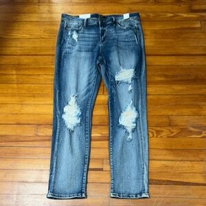 Judy Blue Distressed Mid Rise Boyfriend Jeans